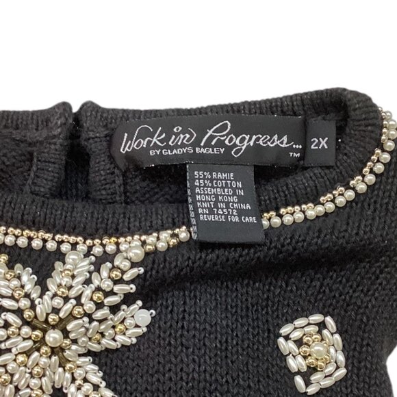 Vintage Work In Progress By Gladys Bagley Beaded Black Knit - Sweater Size 2X - Picture 3 of 7
